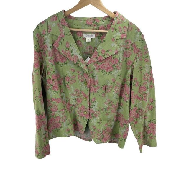 NWT Christopher & Banks linen Pink Floral Patterned blazer Jacket large NEW - Picture 6 of 12
